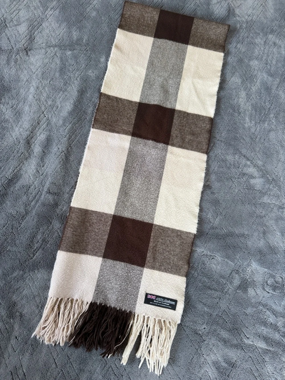100% Cashmere Plaid Beige & Brown Scarf